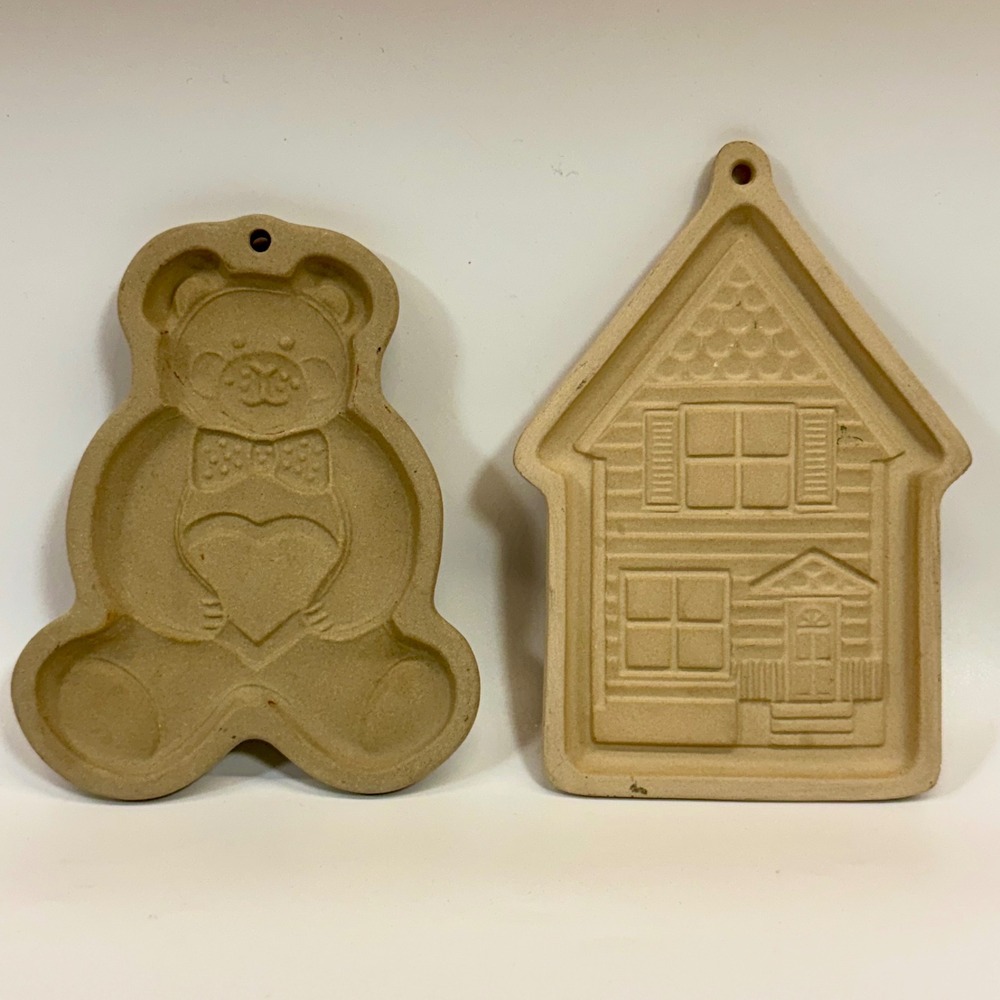 Pampered Chef Clay Cookie Molds Teddy Bear‎ (1991) & House Heritage Home (2000)
